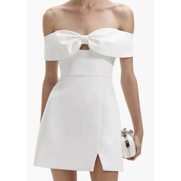 self-portrait Crepe Bow Mini Dress in White 2 New Womens Strapless Bridal - Picture 1 of 15